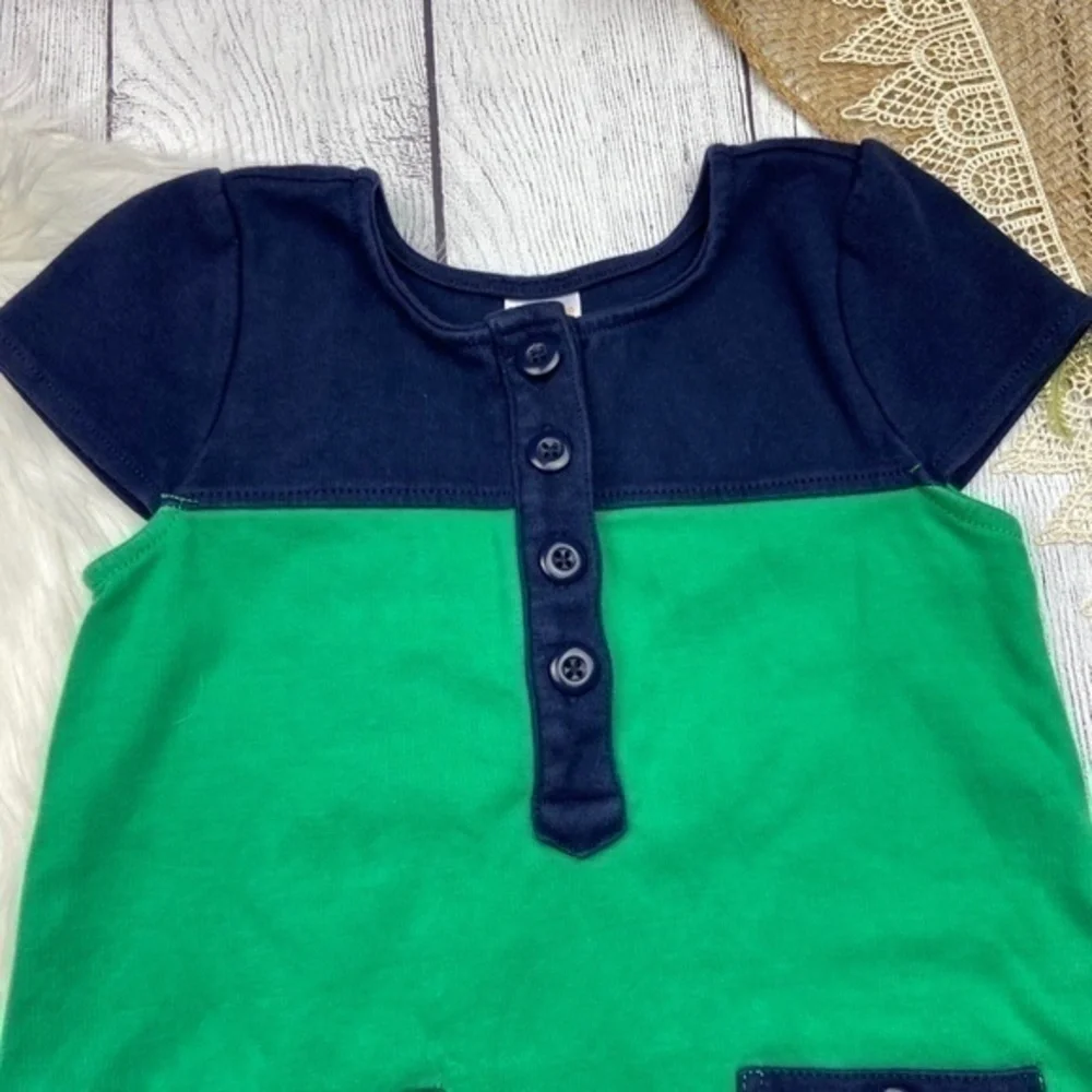 Gymboree Color Block Shift Dress Girls Size 5 Short Sleeve Dark Blue and Green